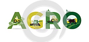 Word AGRO about Agriculture. Template for banner, annual report