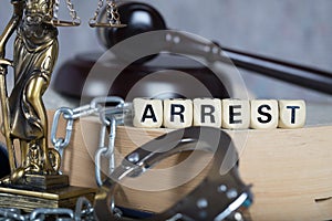 Word ARREST composed of wooden letters.