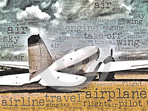 Word art illustration of a DC-3 transport aircraft