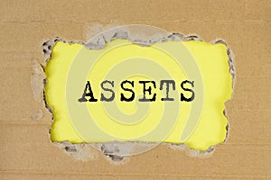 Word Assets on torn yellow paper. Financial accounting. Money concept