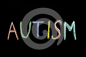 Word `autism` drawn on blackboard