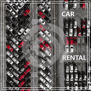 Word Auto Rental over many cars from above.