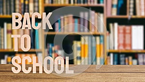 Word back to school in library  for education  concept 3d rendering