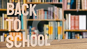 Word back to school in library  for education  concept 3d rendering