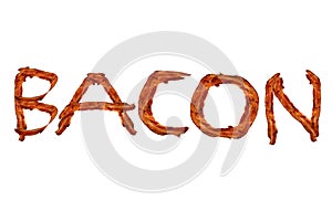 Word bacon written in bacon