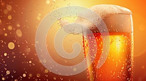 The word 'beer' with bubbles and foam in a glass with flowing white froth. Flash banner that can be used for