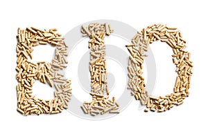 Word bio made of wood pellets