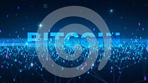 Word bitcoin Fintech technology and Blockchain network concept , Distributed ledger technology, Distributed connection