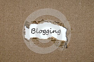 The word blogging appearing behind torn paper