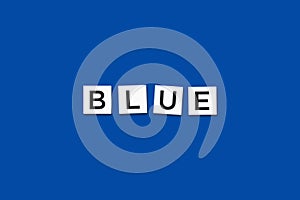 The word BLUE on a blue background