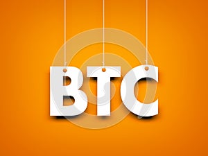 Word BTC - text hanging on the rope