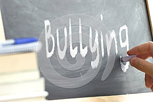 The word Bullying hand written on a blackboard.