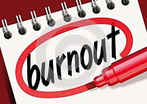 The word burnout noted on a notepad