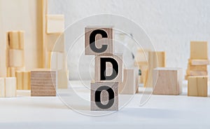 Word Business Acronym CDO Collateralized debt obligation is made of wooden building blocks