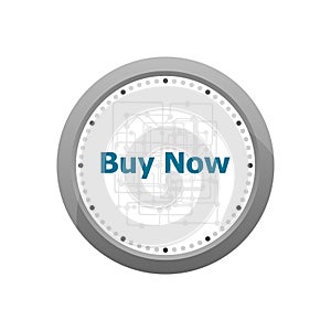 The word buy now on digital screen, business concept . Abstract wall clock isolated on a white background