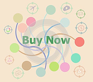 The word buy now on digital screen, business concept . Futuristic graphic user interface