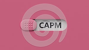 Word capm on slide switch spelling with copy space.