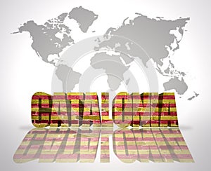 Word Catalonia on a world map background
