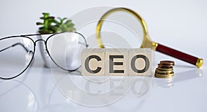 Word CEO on the wooden blocks, white background, business concept. business and Finance