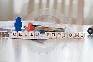 Word CHILD SUPPORT composed of wooden letters.