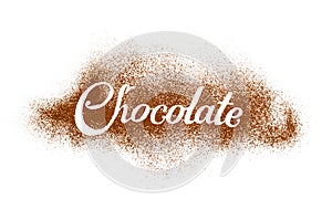 The word Chocolate written by cocoa powder