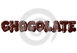 The word chocolate written with liquid chocolate isolated on white background