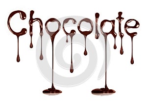 The word Chocolate written by liquid chocolate on white