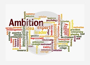 Word Cloud with AMBITION concept, isolated on a white background