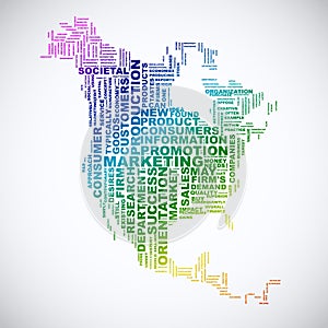 Word cloud business concept. North America map from text
