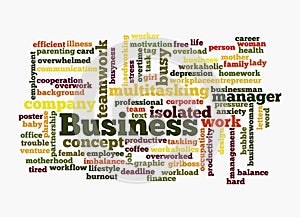 Word Cloud with BUSYNESS concept, isolated on a white background