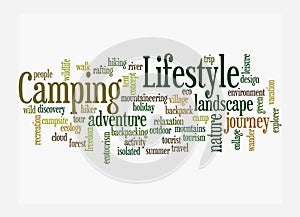 Word Cloud with CAMPING LIFESTYLE concept, isolated on a white background