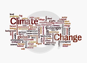 Word Cloud with CLIMATE CHANGE concept, isolated on a white background