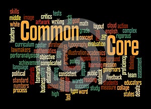 Word Cloud with COMMON CORE concept, isolated on a black background