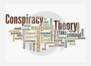 Word Cloud with CONSPIRACY THEORY, isolated on a white background