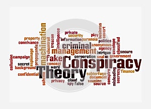 Word Cloud with CONSPIRACY THEORY, isolated on a white background