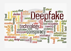 Word Cloud with DEEPFAKE concept, isolated on a white background