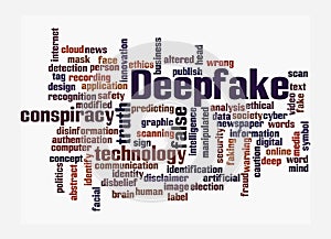 Word Cloud with DEEPFAKE concept, isolated on a white background