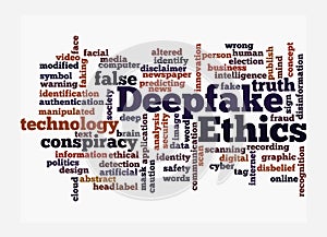 Word Cloud with DEEPFAKE ETHICS concept, isolated on a white background