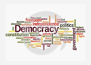 Word Cloud with DEMOCRACY concept, isolated on a white background