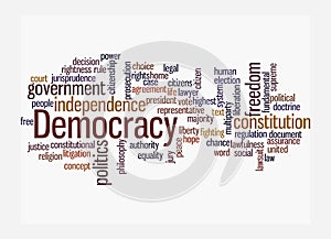Word Cloud with DEMOCRACY concept, isolated on a white background