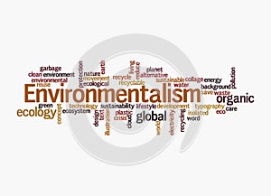 Word Cloud with ENVIRONMENTALISM concept, isolated on a white background