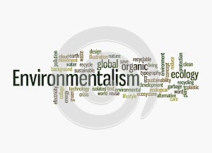 Word Cloud with ENVIRONMENTALISM concept, isolated on a white background