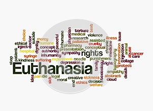 Word Cloud with EUTHANASIA concept, isolated on a white background