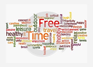 Word Cloud with FREE TIME concept, isolated on a white background
