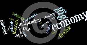 Word cloud for a gig economy on black