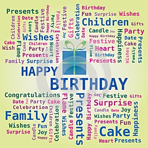 Word Cloud - Happy Birthday with Gift Box