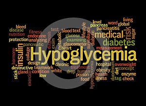 Word Cloud with HYPOGLYCEMIA concept, isolated on a black background