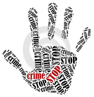 Word cloud illustration in shape of hand print showing protest.