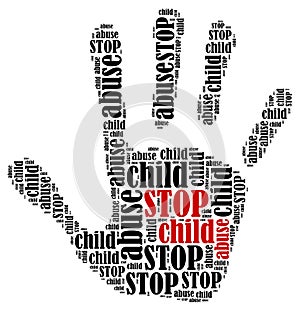 Word cloud illustration in shape of hand print showing protest.