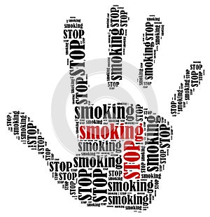 Word cloud illustration in shape of hand print showing protest.